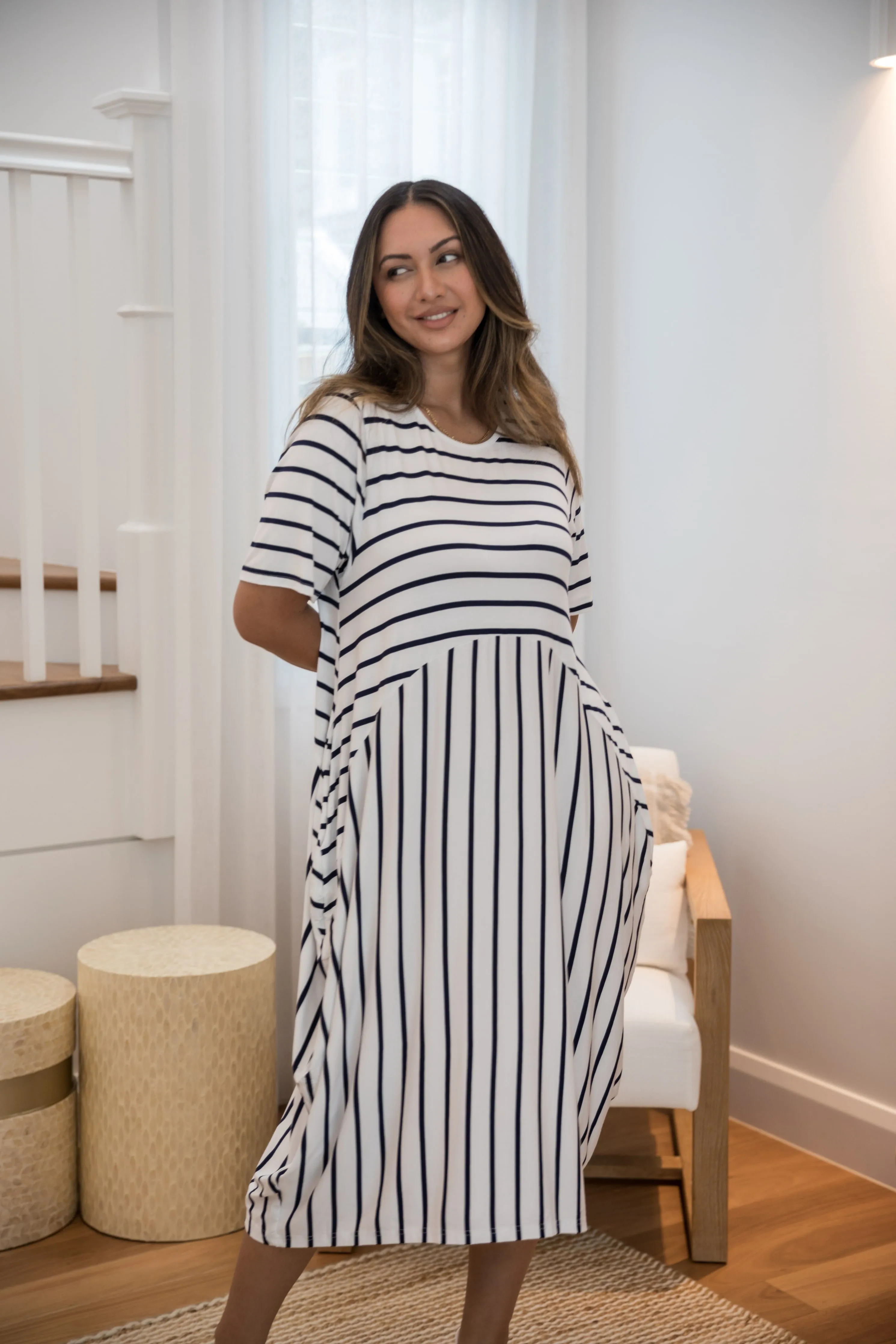 Short Sleeve Soho Dress | Navy/White Stripe