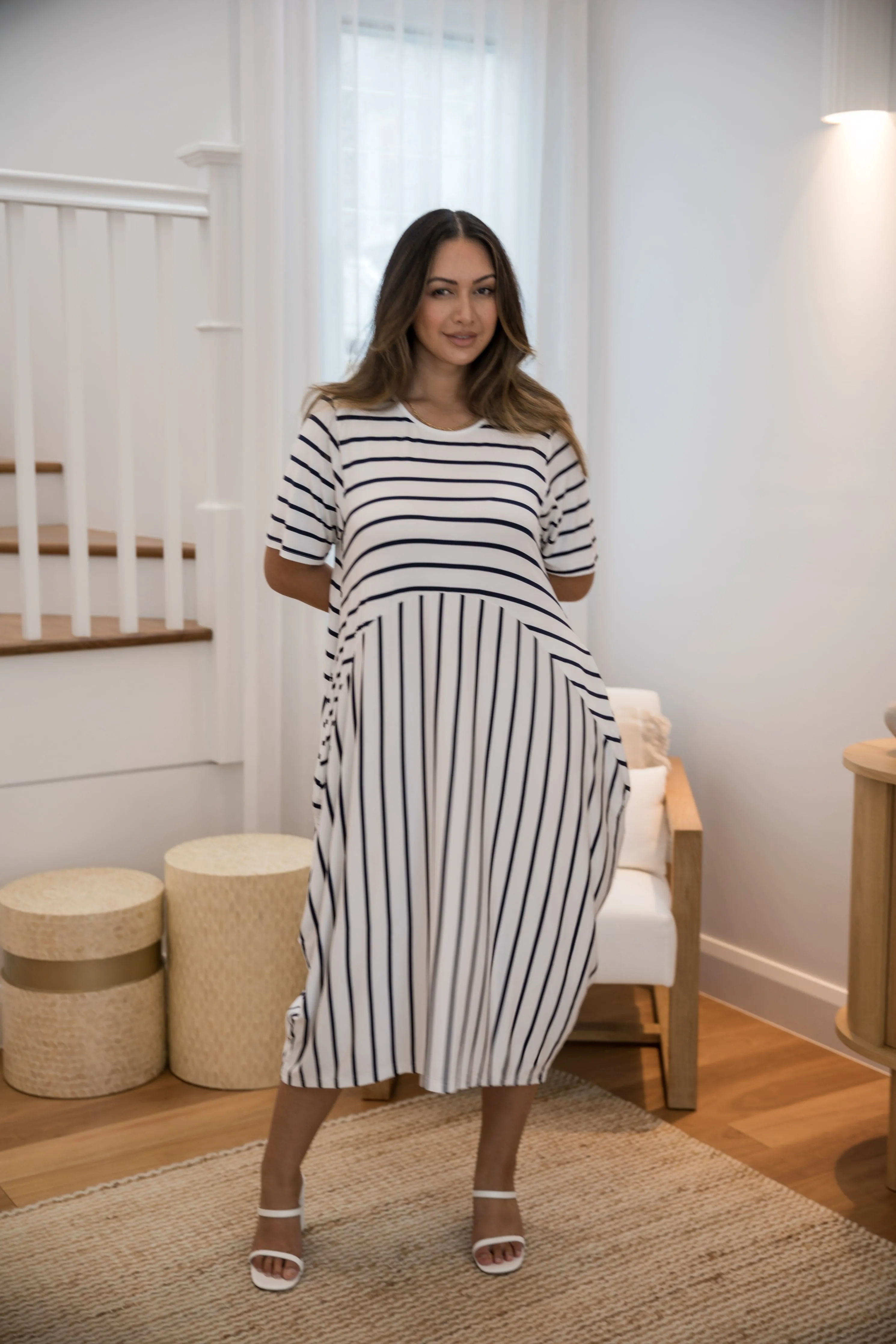 Short Sleeve Soho Dress | Navy/White Stripe