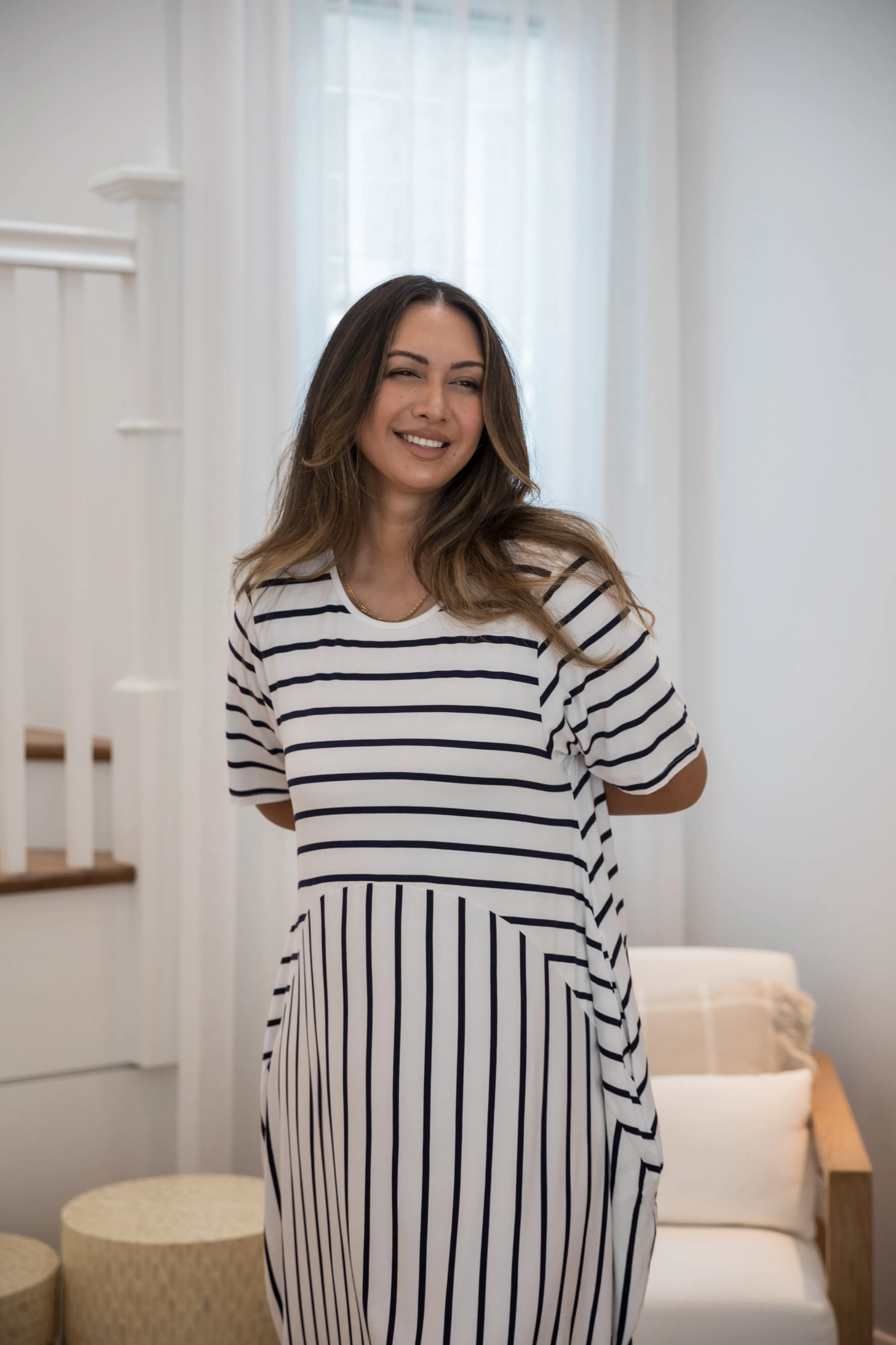 Short Sleeve Soho Dress | Navy/White Stripe