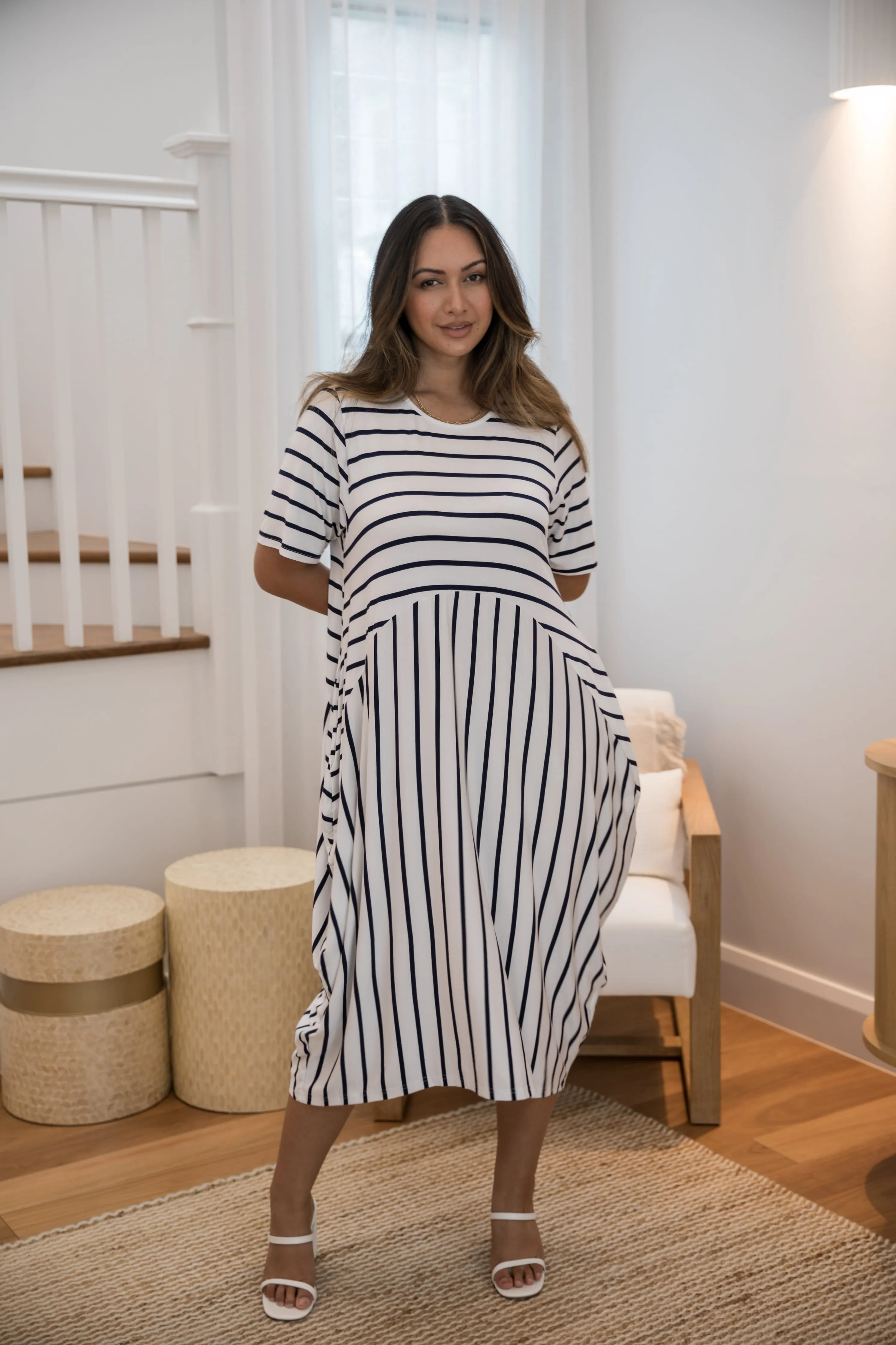 Short Sleeve Soho Dress | Navy/White Stripe