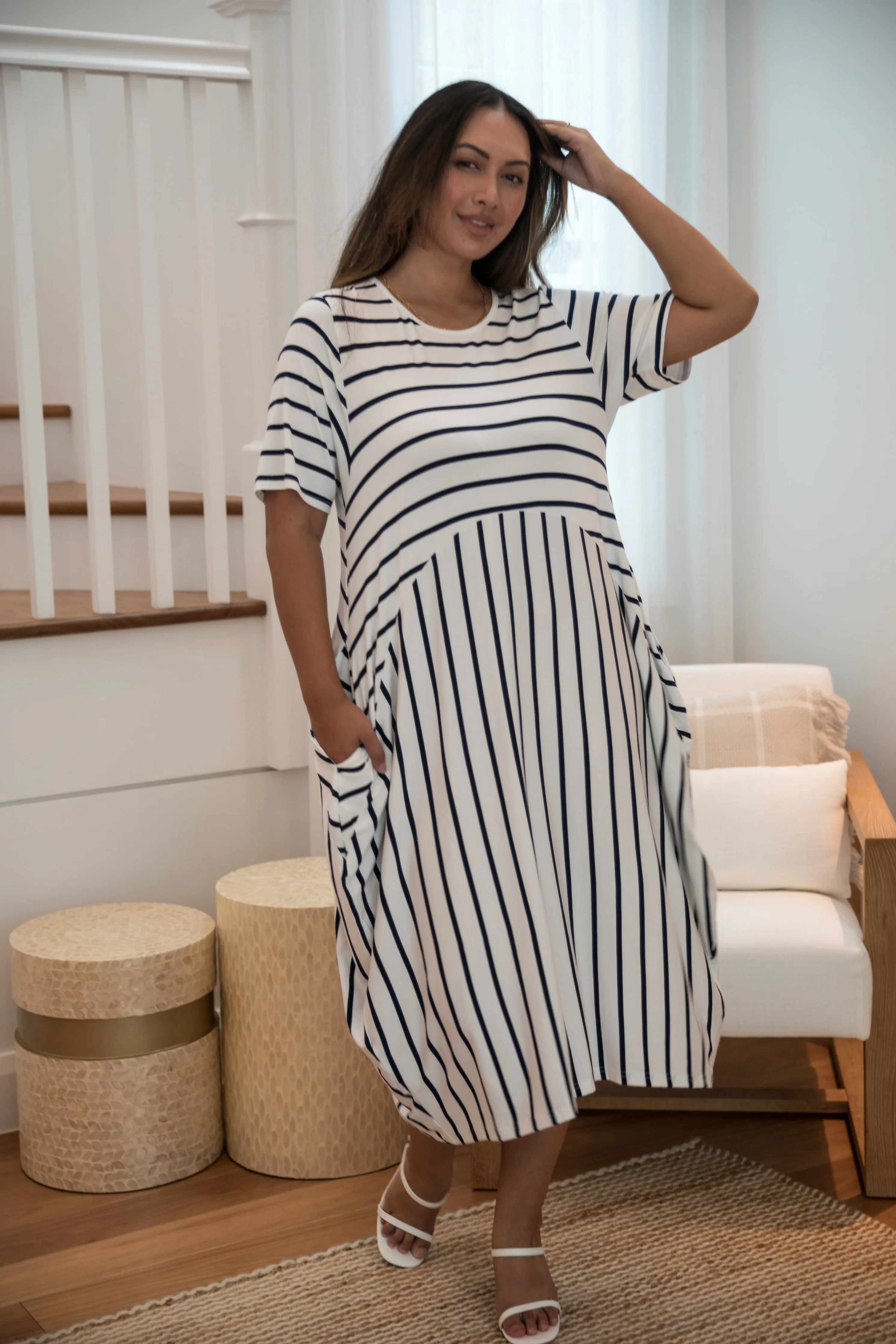 Short Sleeve Soho Dress | Navy/White Stripe