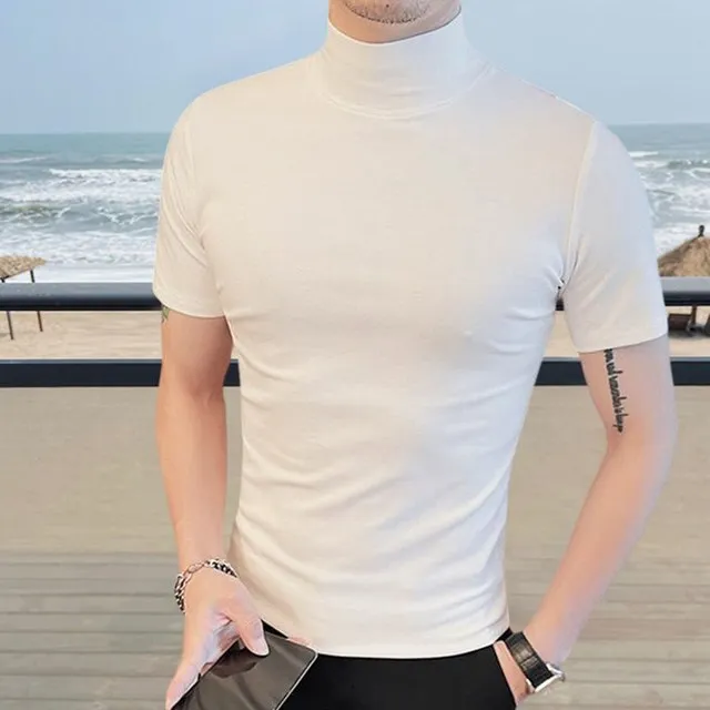 Simple Solid Color Semi-Turtle Neck T-Shirt