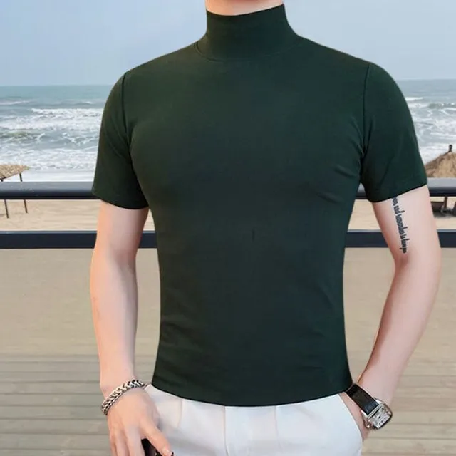 Simple Solid Color Semi-Turtle Neck T-Shirt