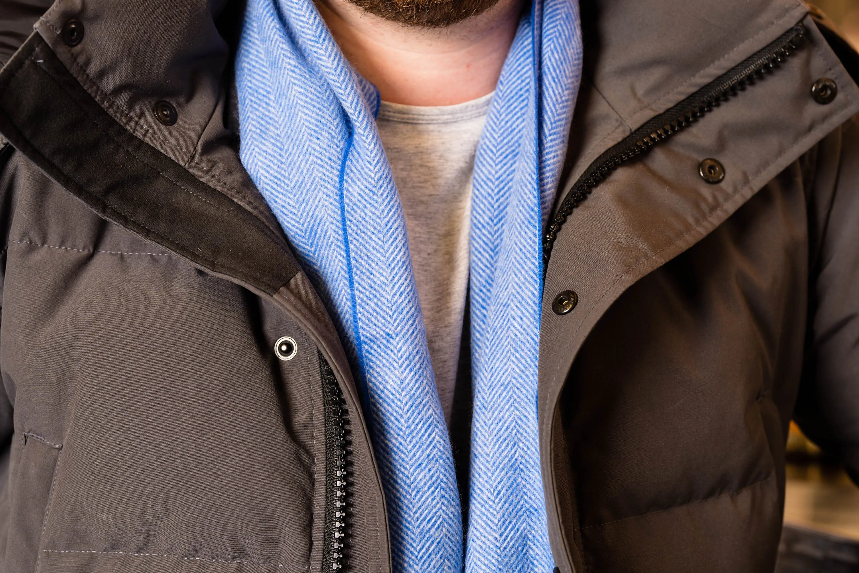 Sky Blue Herringbone Cashmere Scarf