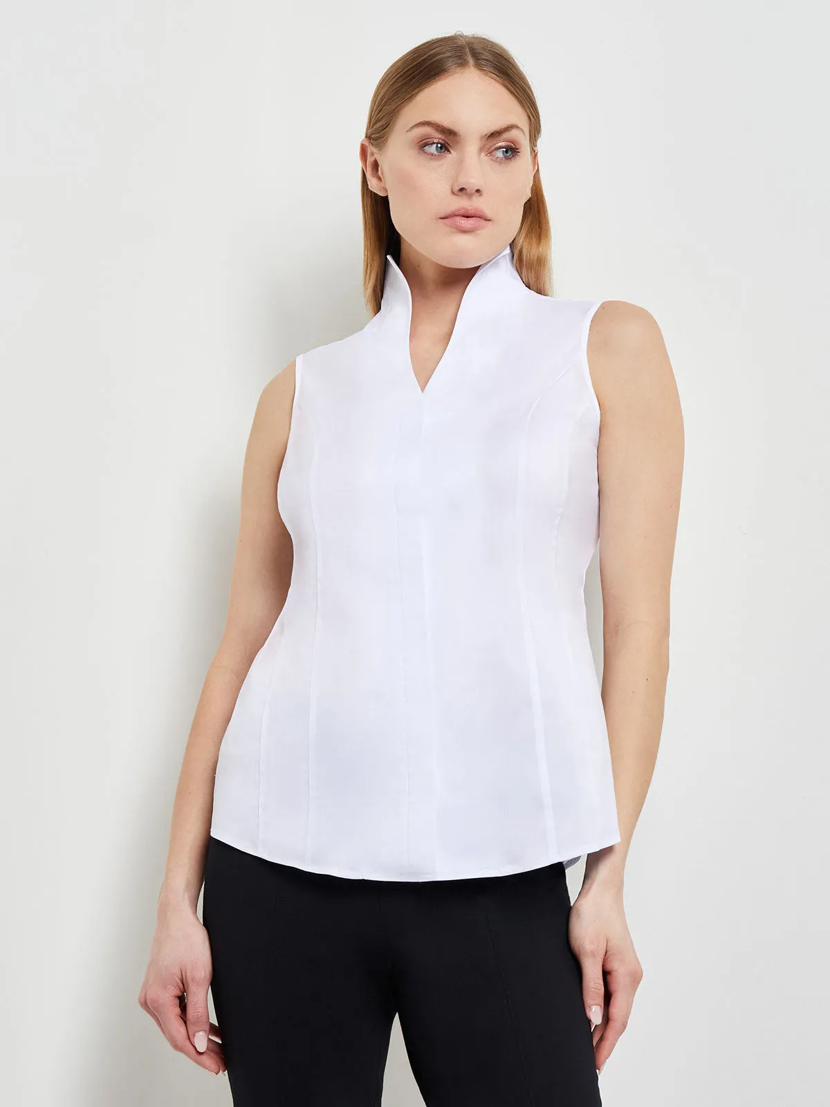 Sleeveless Stretch Cotton Blouse, White