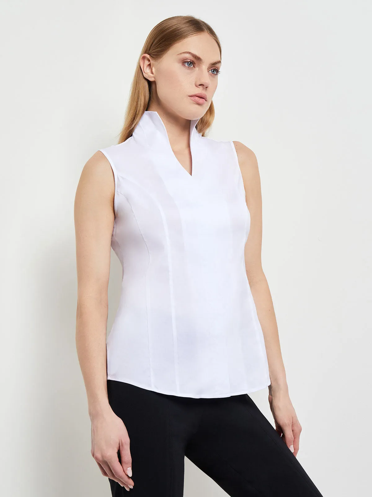 Sleeveless Stretch Cotton Blouse, White