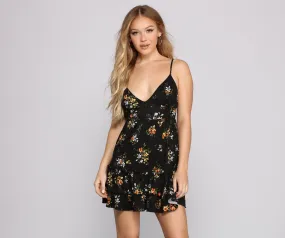 Sleeveless V Neck Ruffled Floral Mini Dress