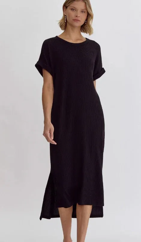 Slouchy Ribbed Midi - Black