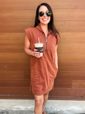 Solid Mock Neck Mini Dress - Brick