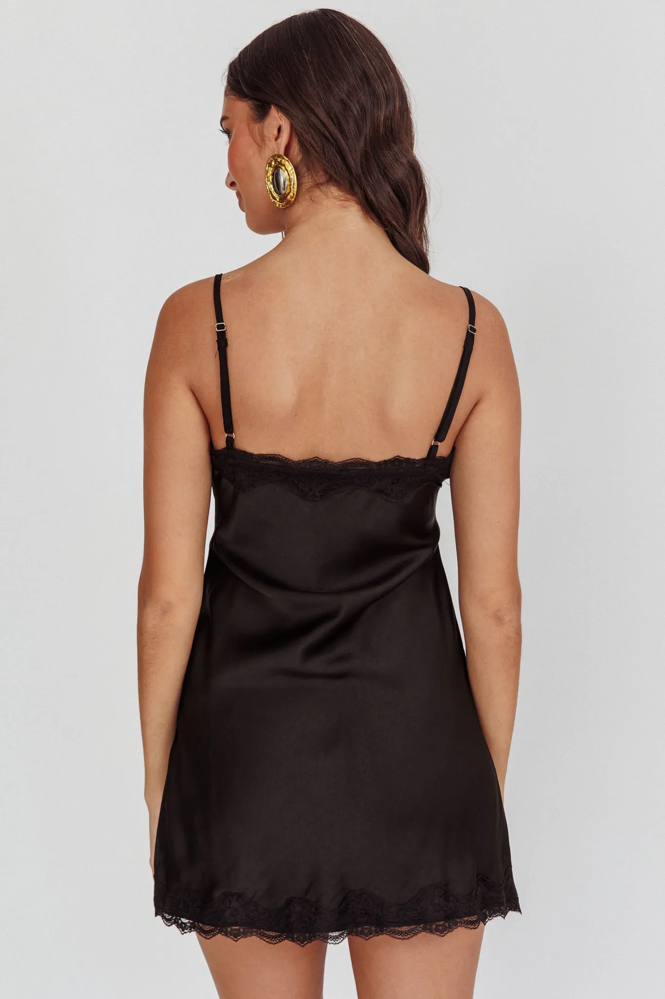 Spellbound Satin Mini Slip Dress Black