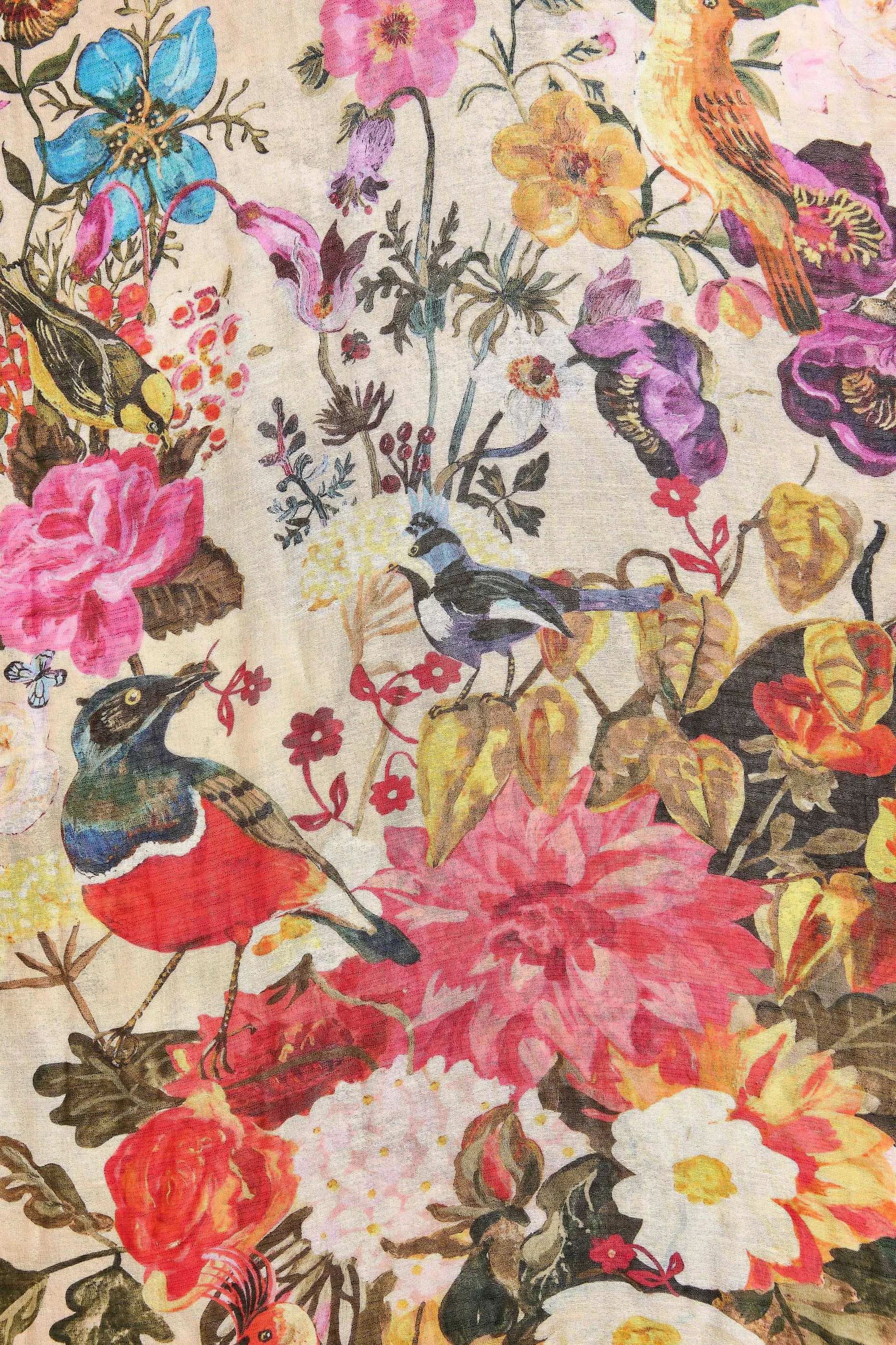 Spliced Bird Floral Wool Scarf