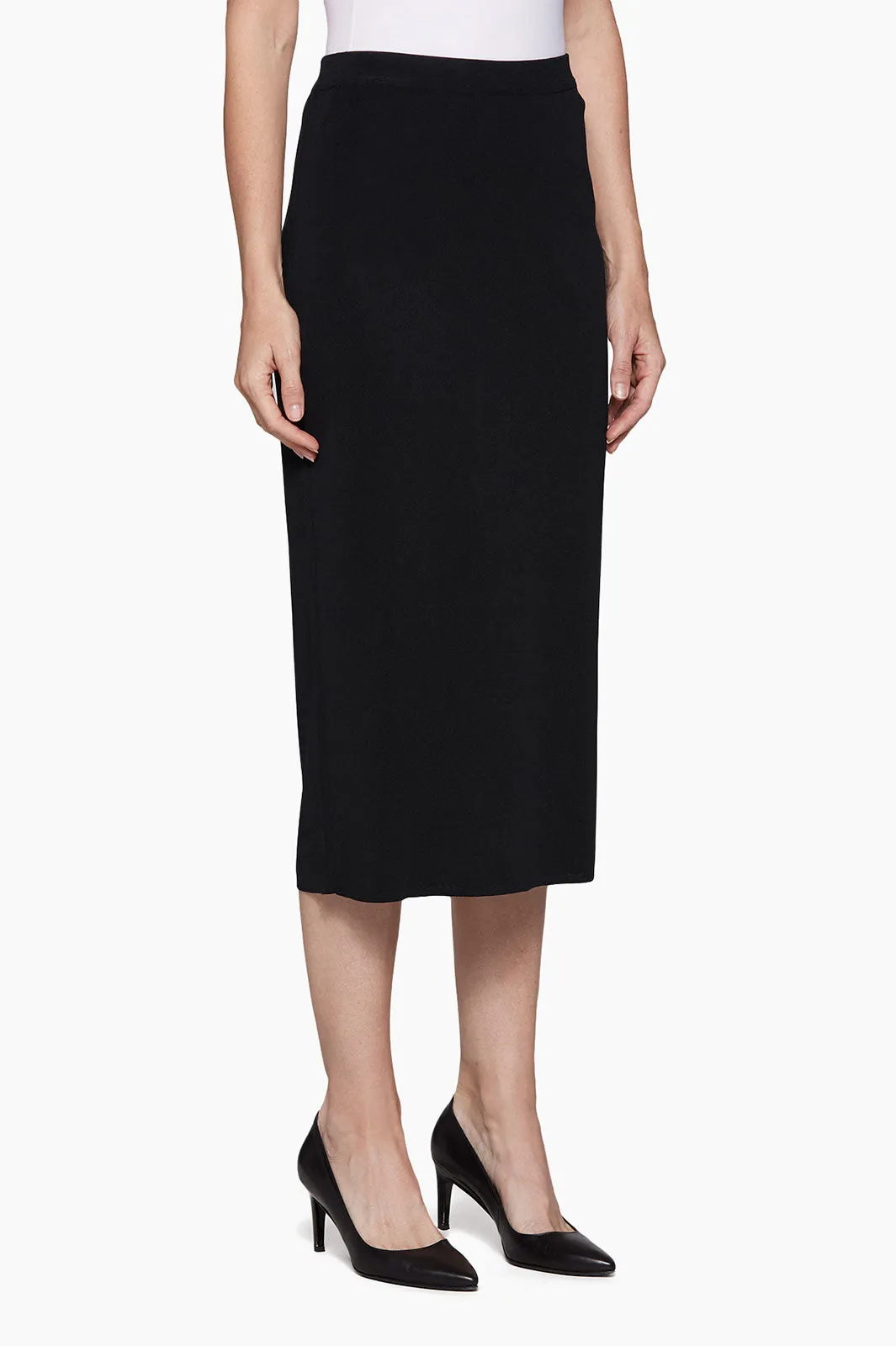 Straight Knit Midi Skirt, Black