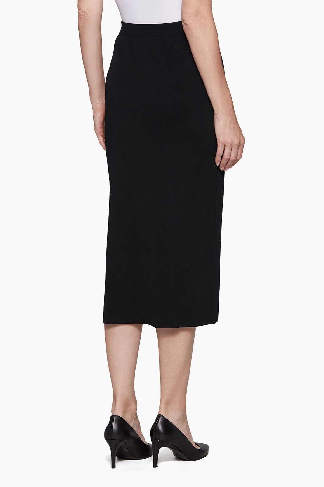 Straight Knit Midi Skirt, Black