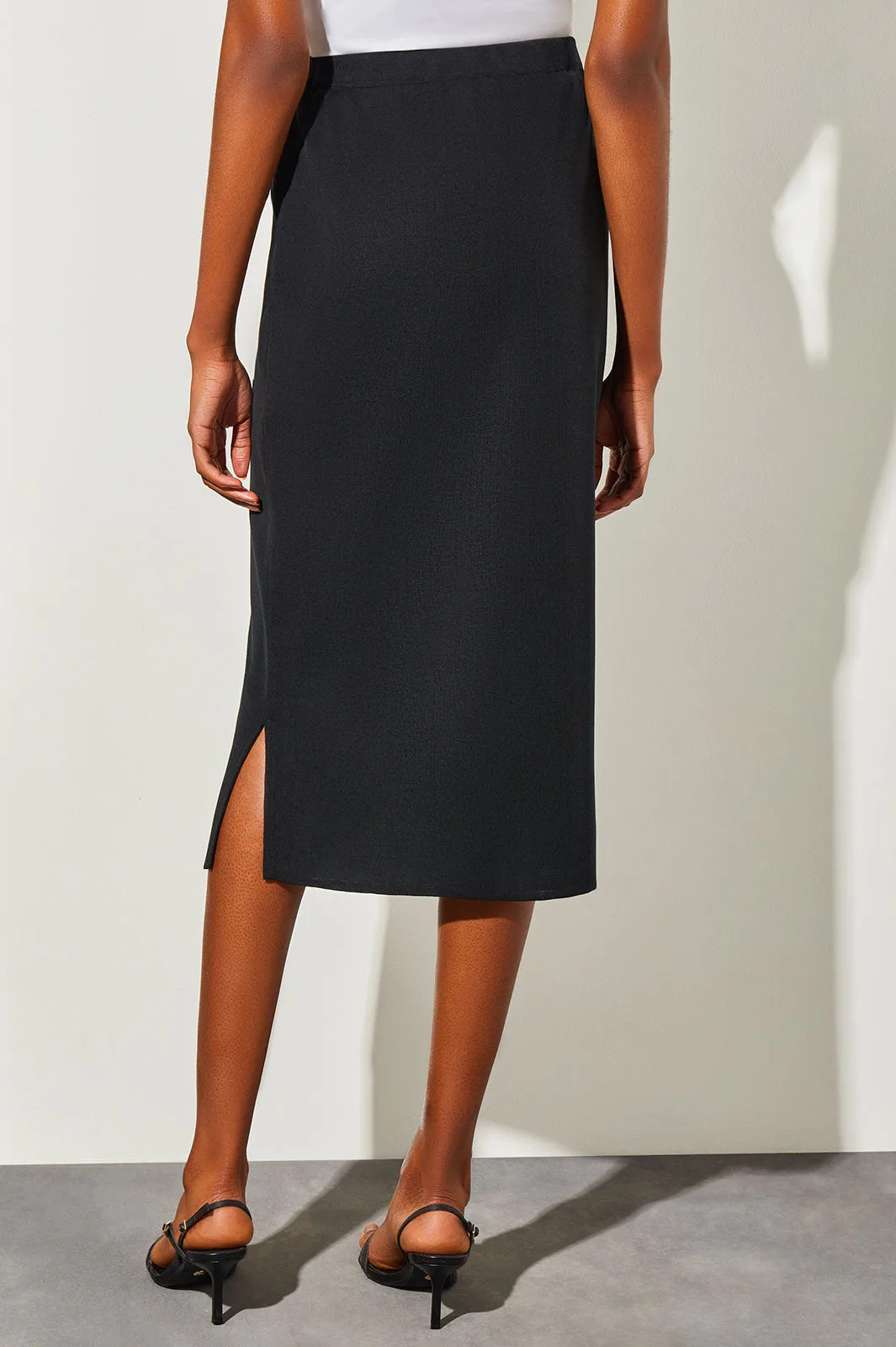 Straight Knit Midi Skirt, Black