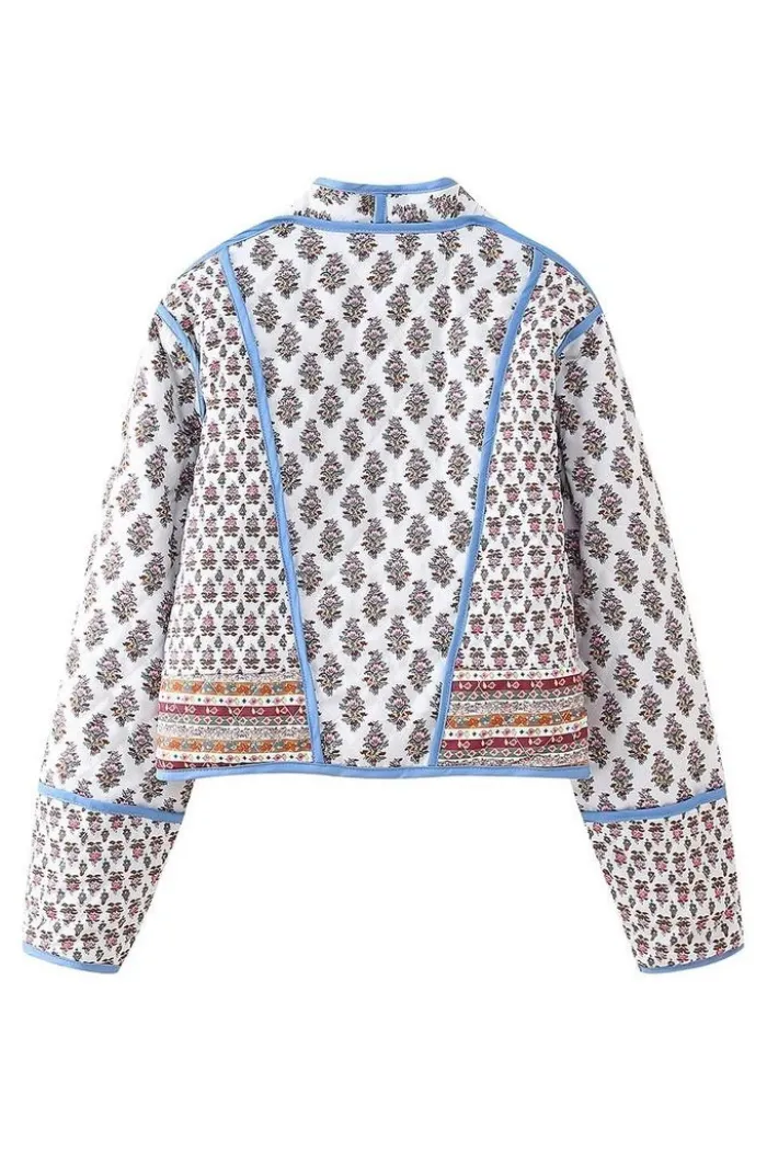 Stylish V-Neck Button Double-Sided Printed Quilted Jacket