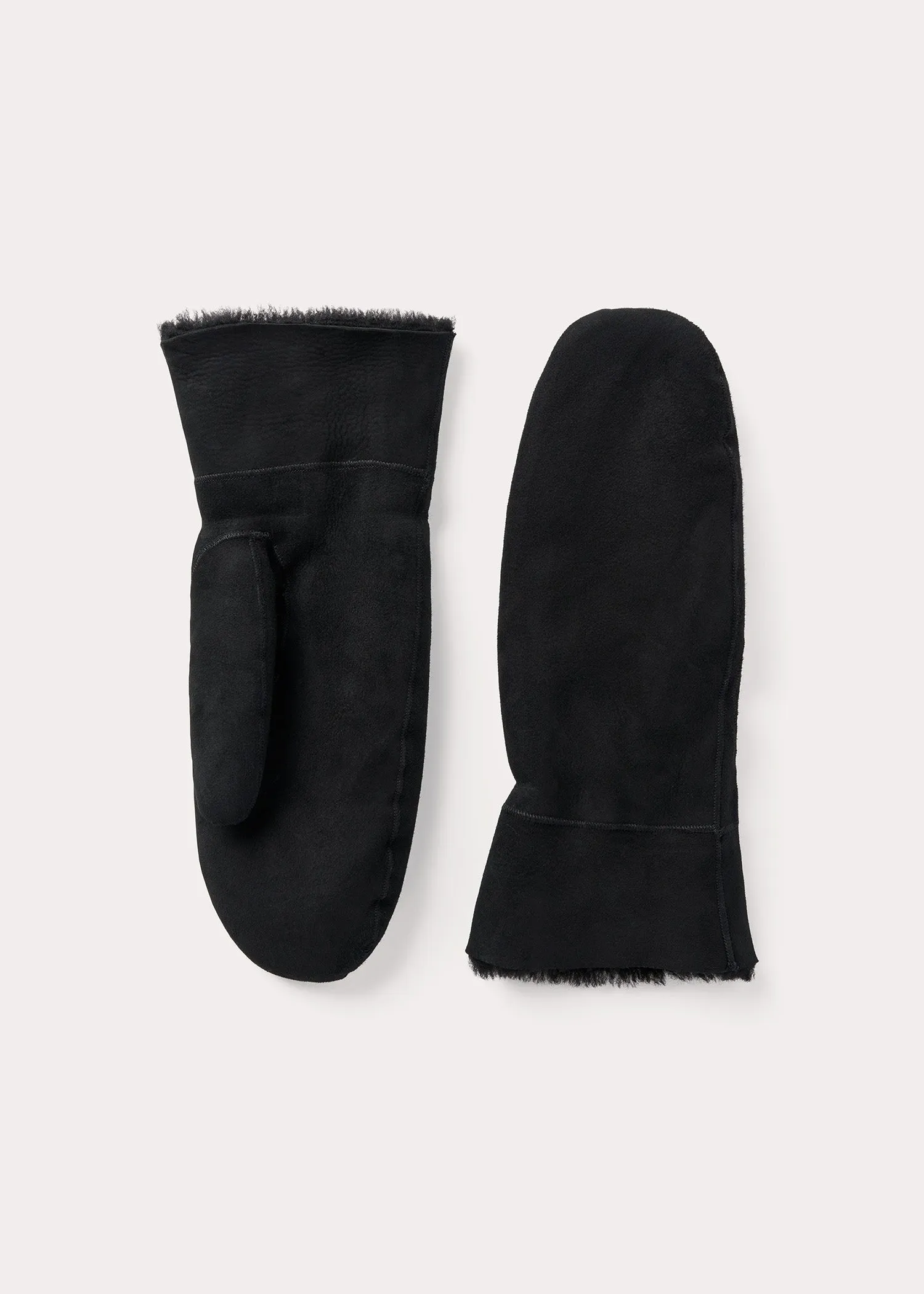 Suede shearling mittens black