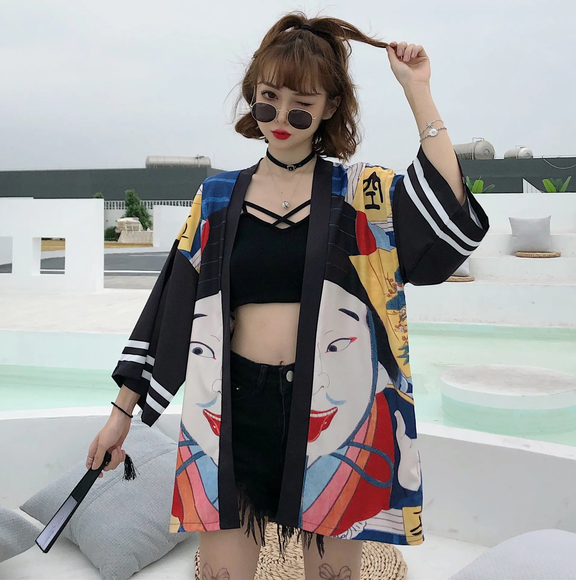 Summer New Chinese Style Personality Ins Exaggerated Pattern Sunscreen Clothing Loose Cardigan Kimono Men And Women Jackets