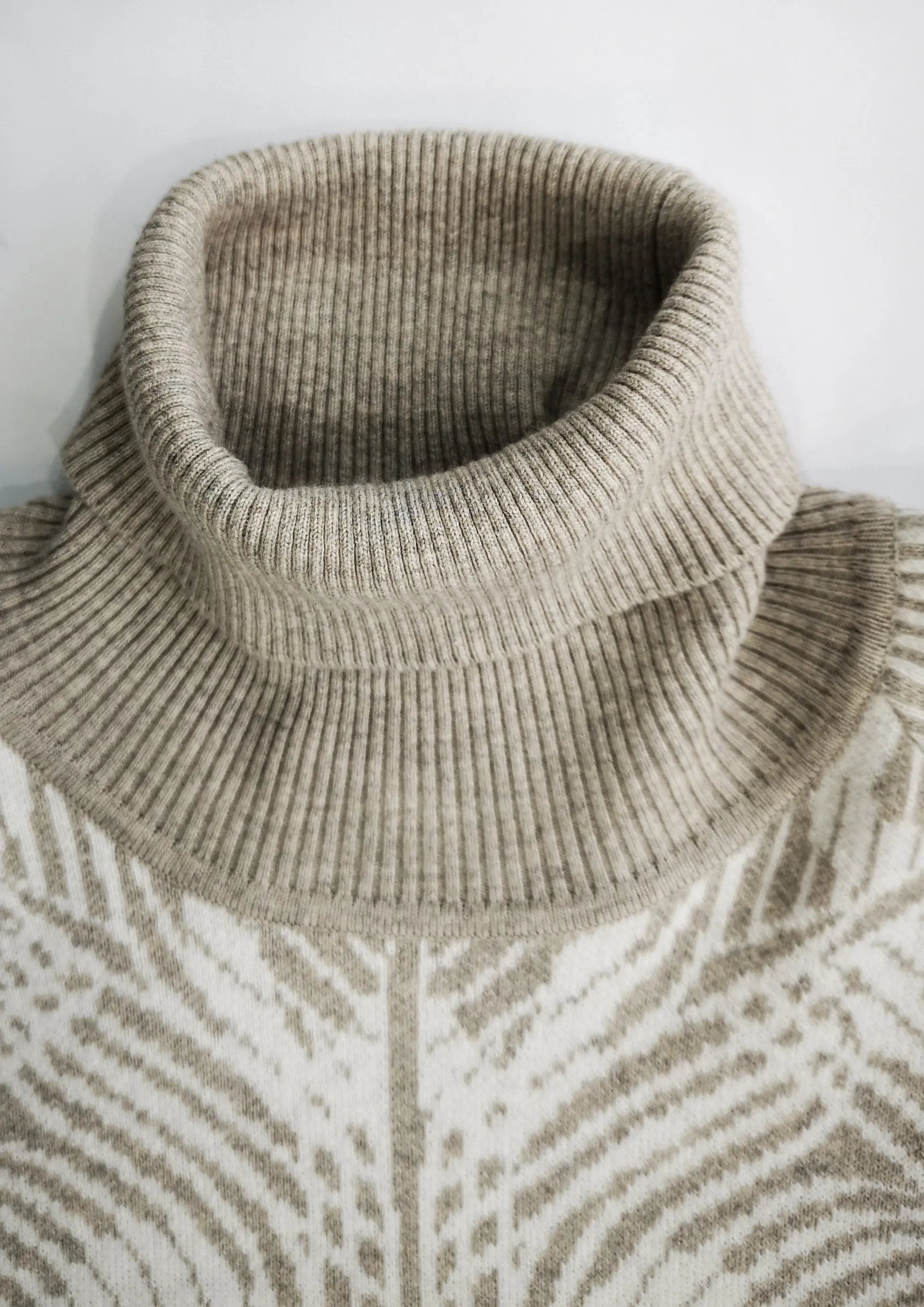 SWEATER TURTLENECK - KNIT JACQUARD beige/white