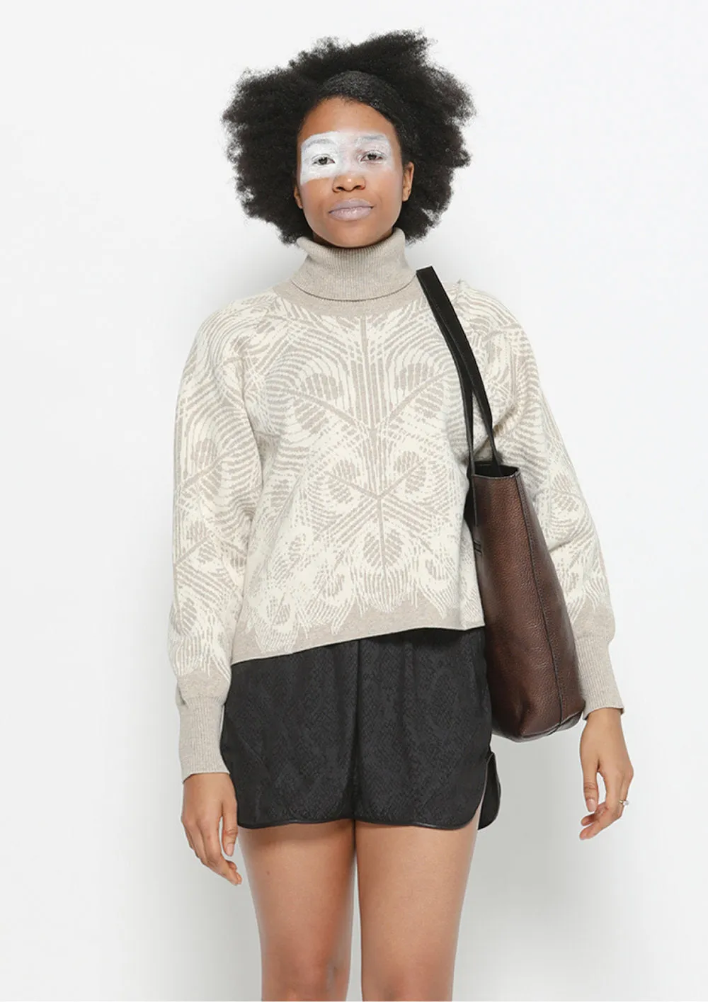 SWEATER TURTLENECK - KNIT JACQUARD beige/white