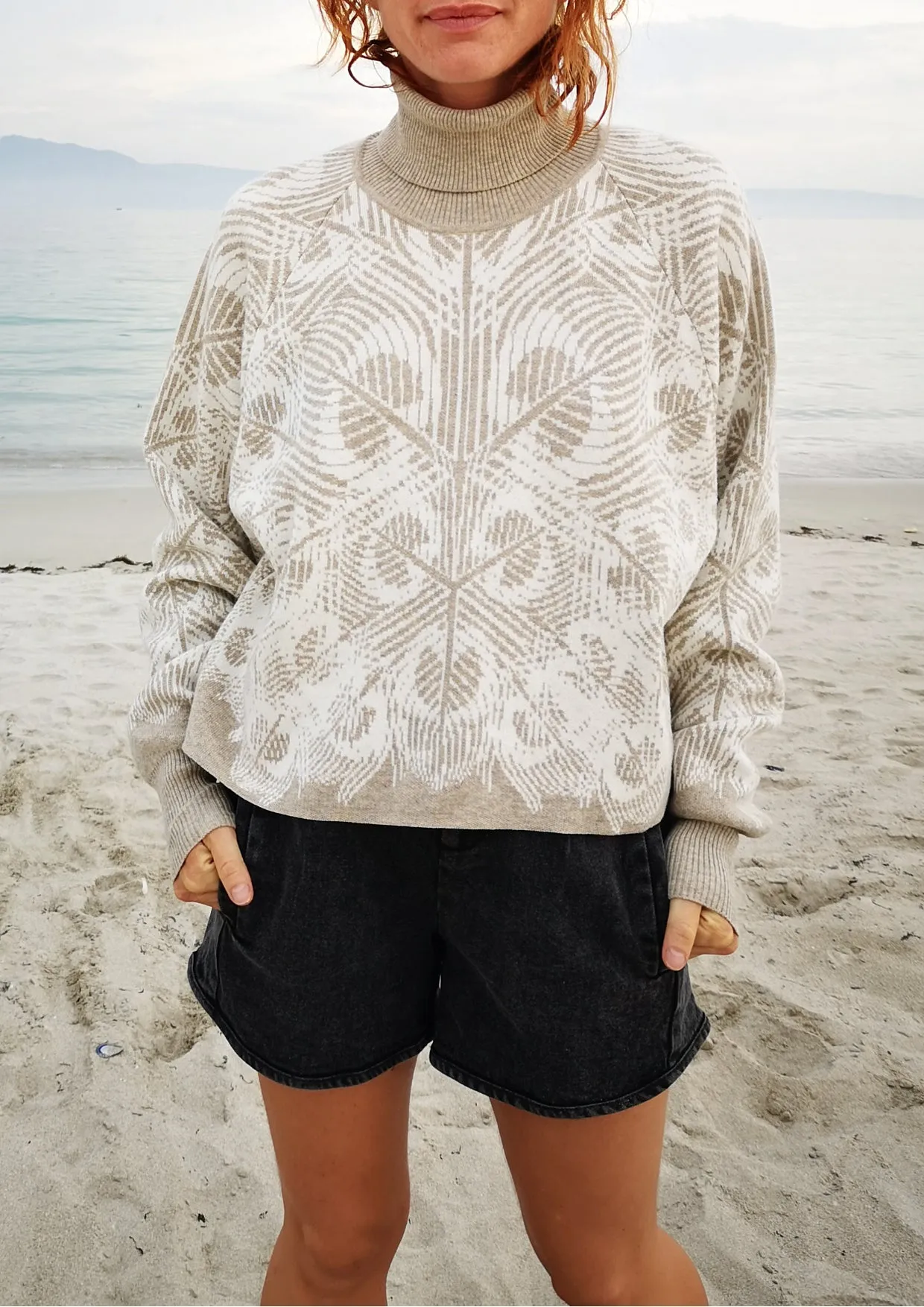 SWEATER TURTLENECK - KNIT JACQUARD beige/white