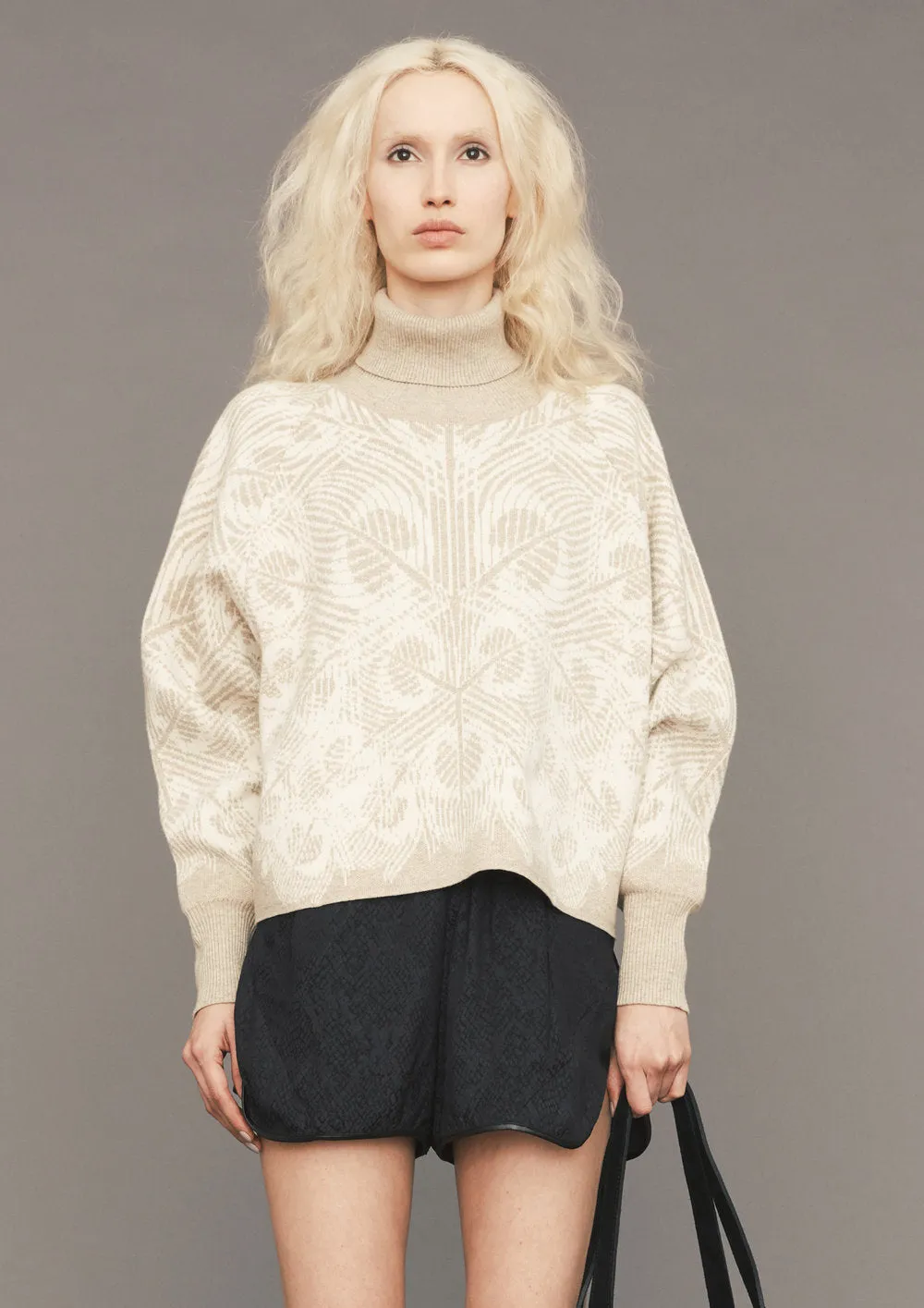 SWEATER TURTLENECK - KNIT JACQUARD beige/white