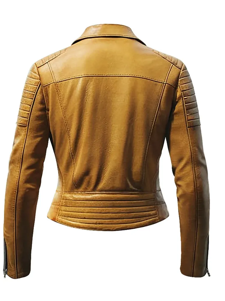 Tan Brown Leather Biker Jacket