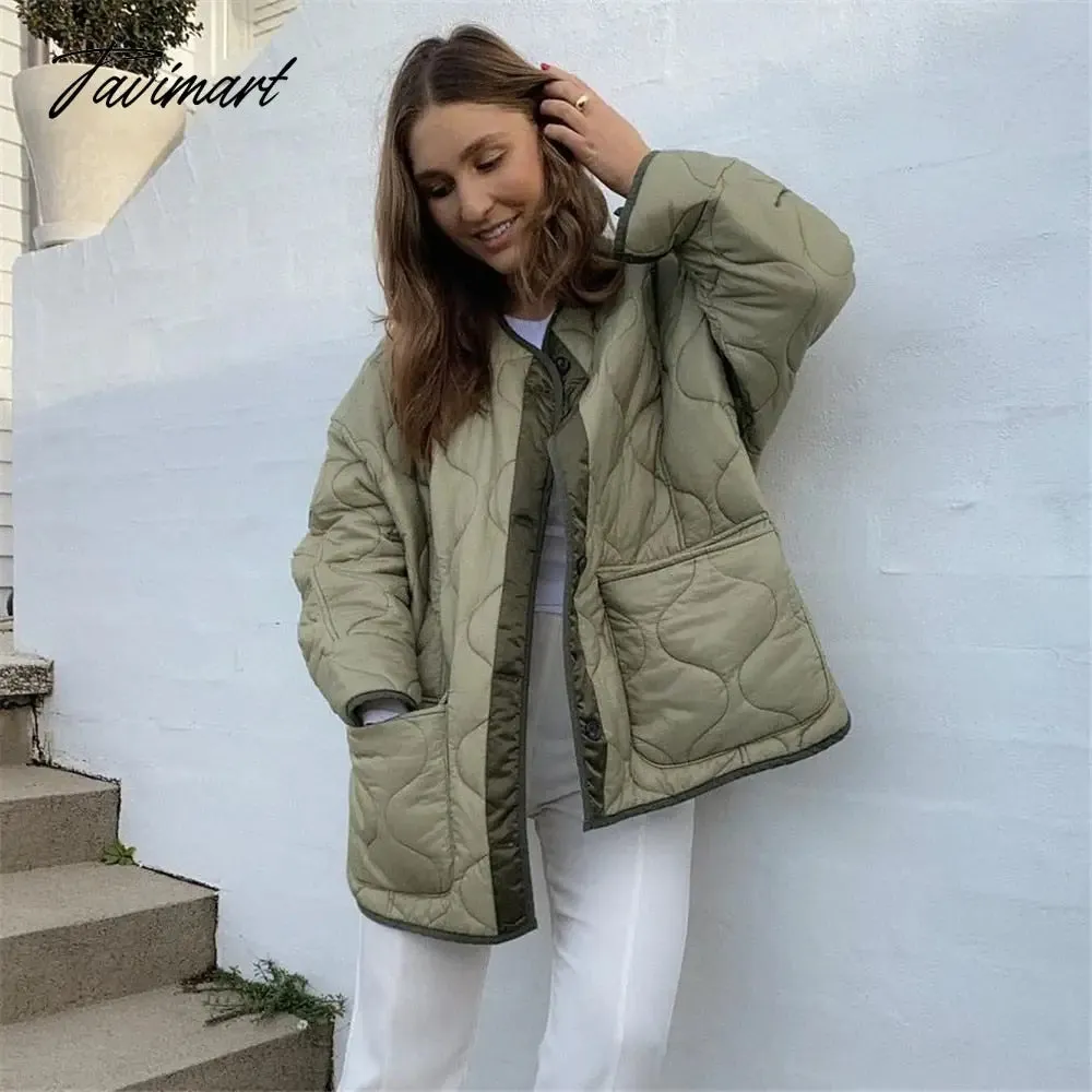 Tavimart Fashion Green Winter Warm Coat Women Casual Loose Single Breasted Pocket Jackets  New Autumn Winter Parkas Outwear