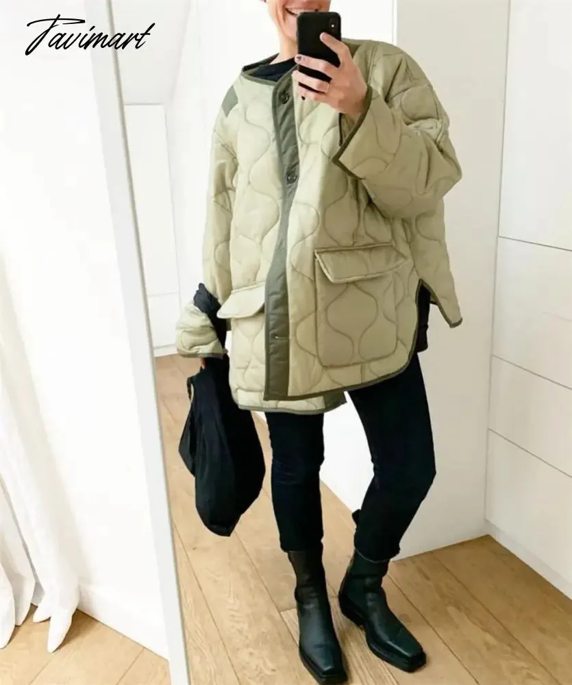 Tavimart Fashion Green Winter Warm Coat Women Casual Loose Single Breasted Pocket Jackets  New Autumn Winter Parkas Outwear