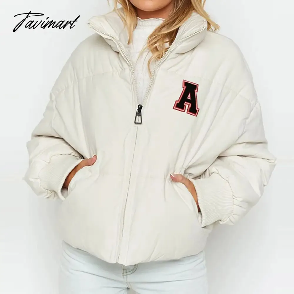 Tavimart  Winter Cotton Padded Thick Outerwear Leisure Zipper Street Women Jacket Women's Parka Coat Fashion Basic Cotton Down Jacket