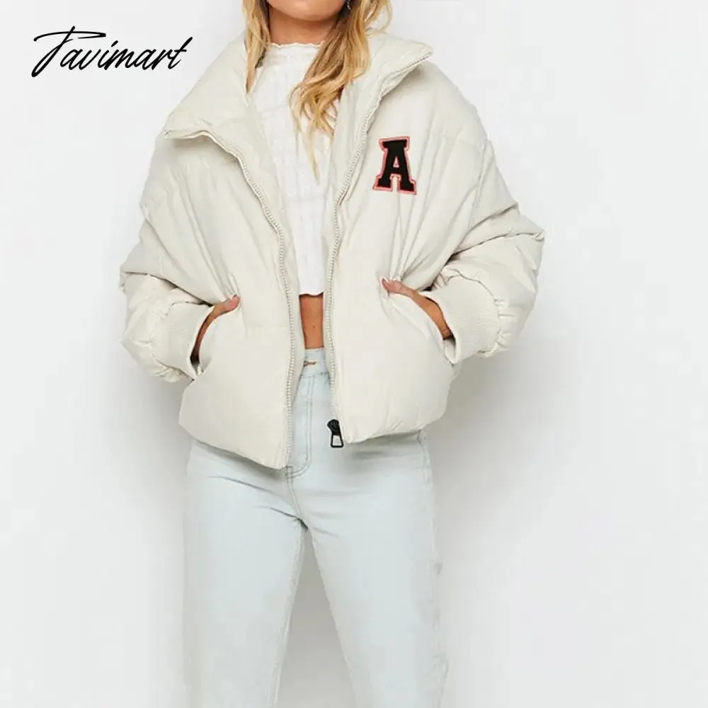 Tavimart  Winter Cotton Padded Thick Outerwear Leisure Zipper Street Women Jacket Women's Parka Coat Fashion Basic Cotton Down Jacket