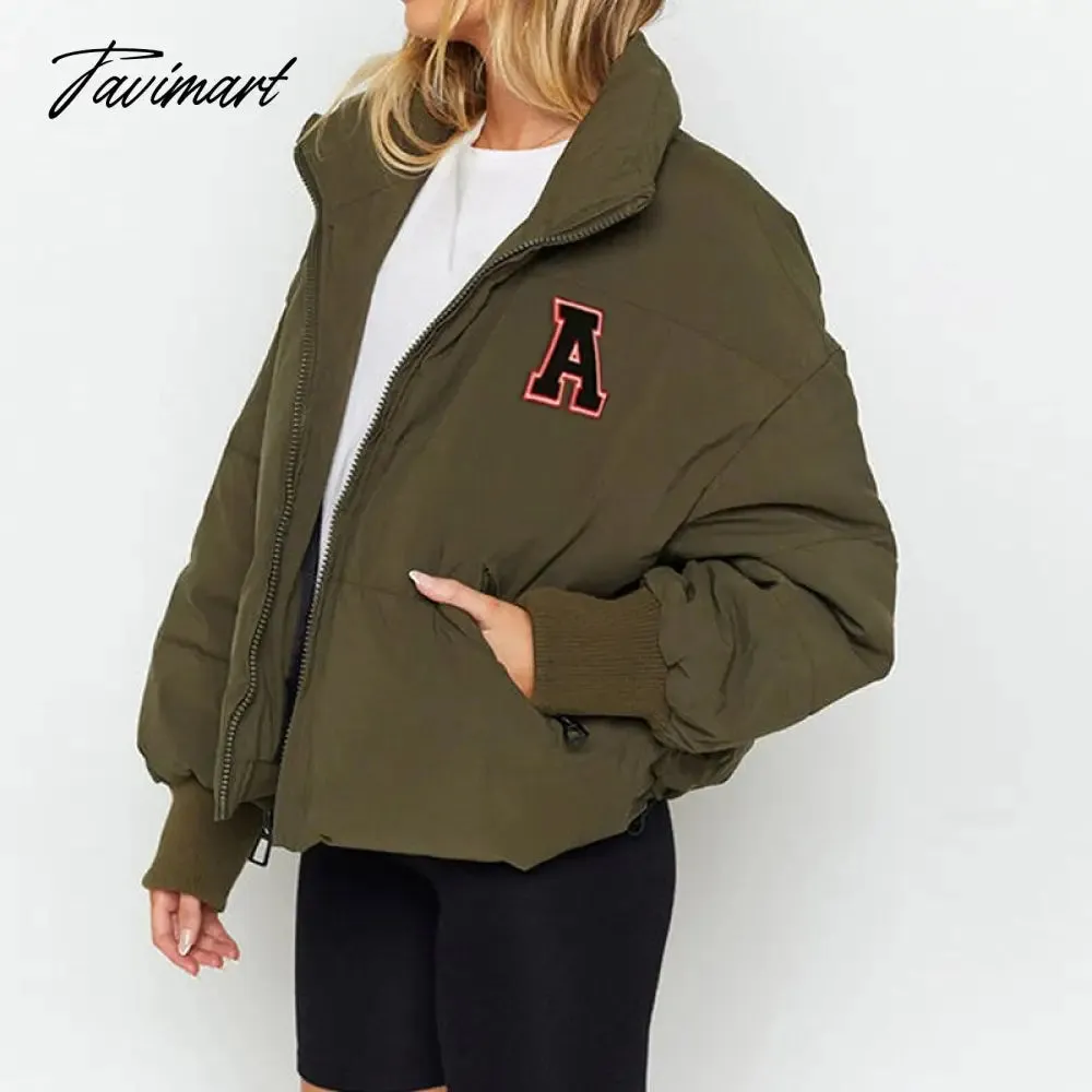 Tavimart  Winter Cotton Padded Thick Outerwear Leisure Zipper Street Women Jacket Women's Parka Coat Fashion Basic Cotton Down Jacket