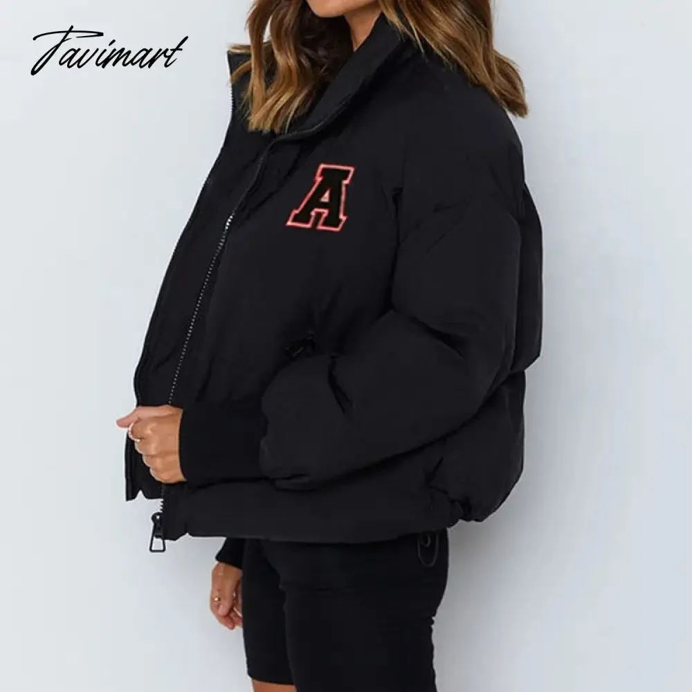 Tavimart  Winter Cotton Padded Thick Outerwear Leisure Zipper Street Women Jacket Women's Parka Coat Fashion Basic Cotton Down Jacket