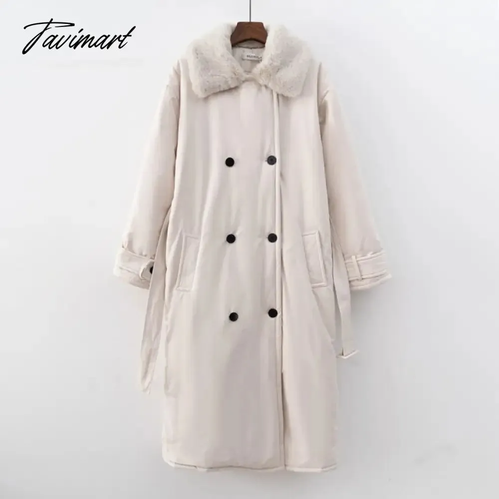 Tavimart  Women Winter Stylish Thick Warm Fur collar Long Parka Runway Designer long Coat Female Overcoat