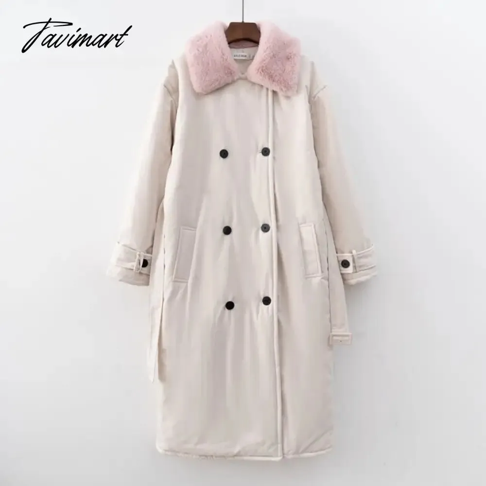 Tavimart  Women Winter Stylish Thick Warm Fur collar Long Parka Runway Designer long Coat Female Overcoat