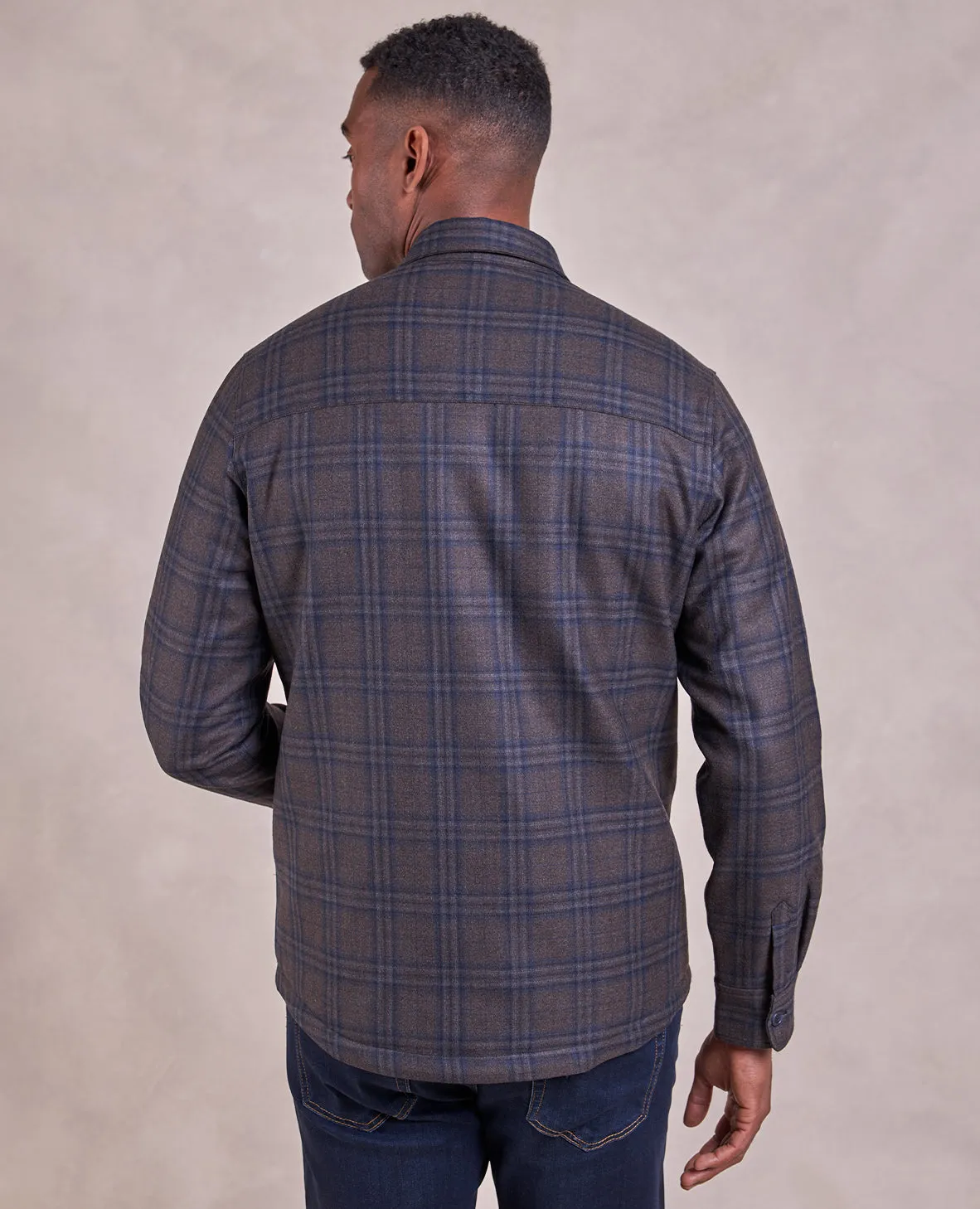 The Barrett - Wool Shirt Jacket w/Quilted Lining - Brown/Navy