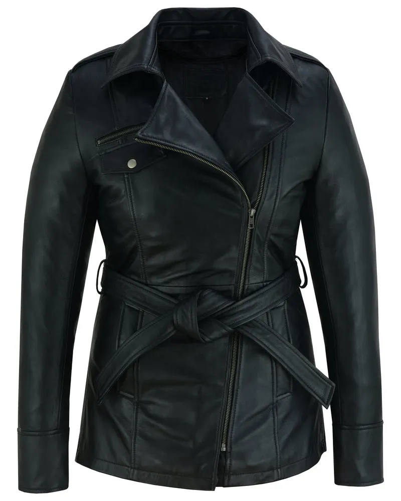 The Elan - Women's Black Thigh Length Leather Jacket