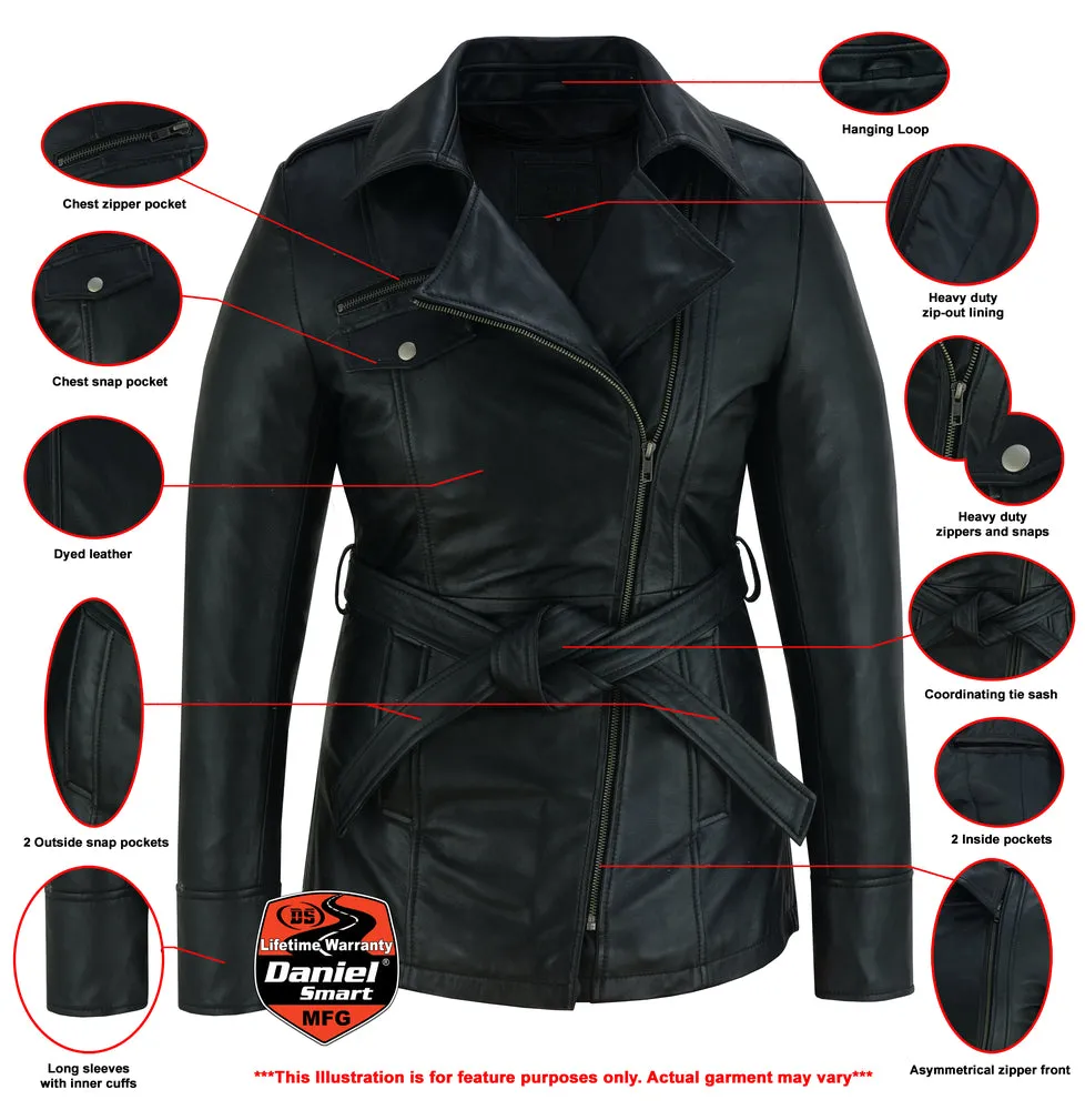 The Elan - Women's Black Thigh Length Leather Jacket