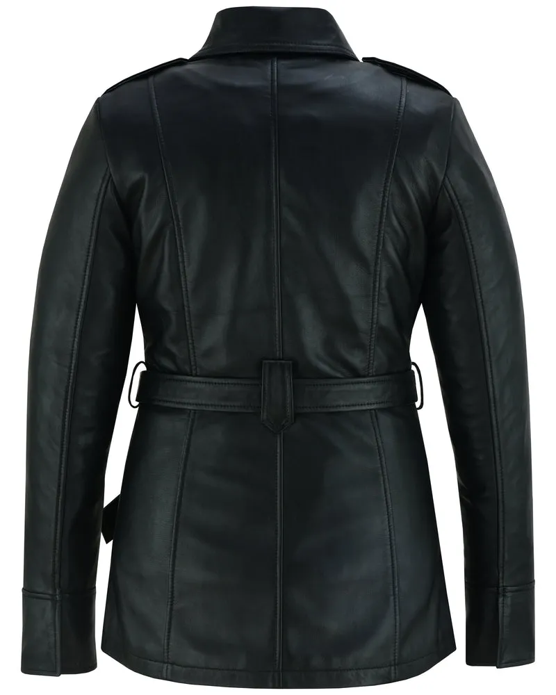 The Elan - Women's Black Thigh Length Leather Jacket