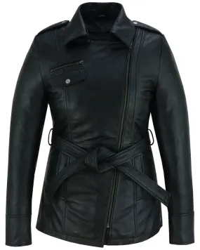 The Elan - Women's Black Thigh Length Leather Jacket