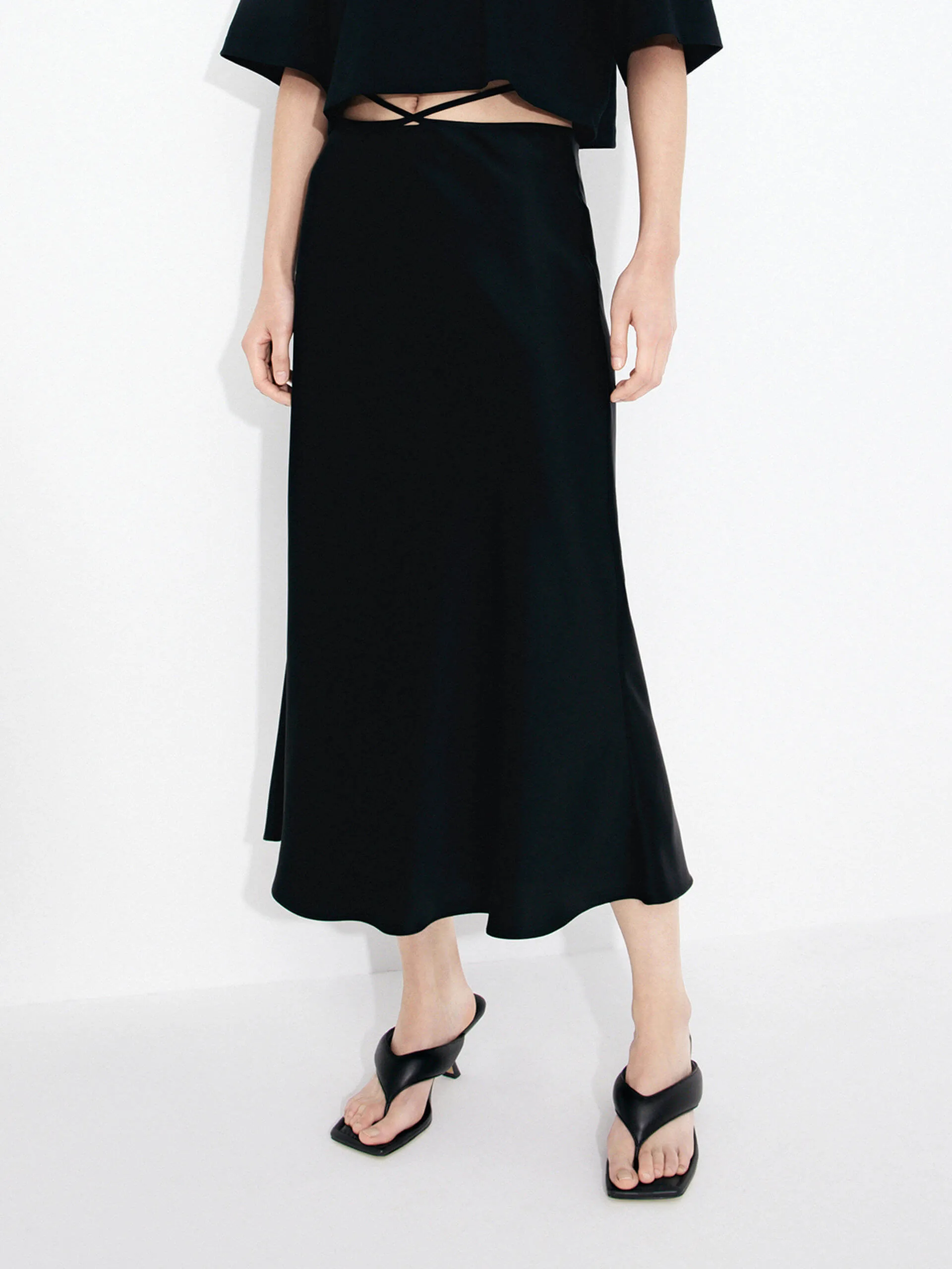 Tie Waist Midi Skirt