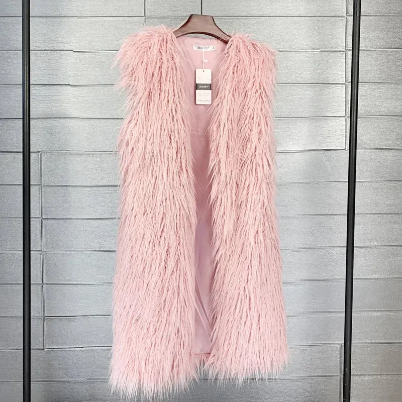 Trendy Faux Long Vest  Plush Coat