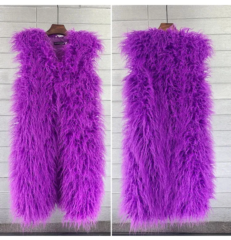 Trendy Faux Long Vest  Plush Coat