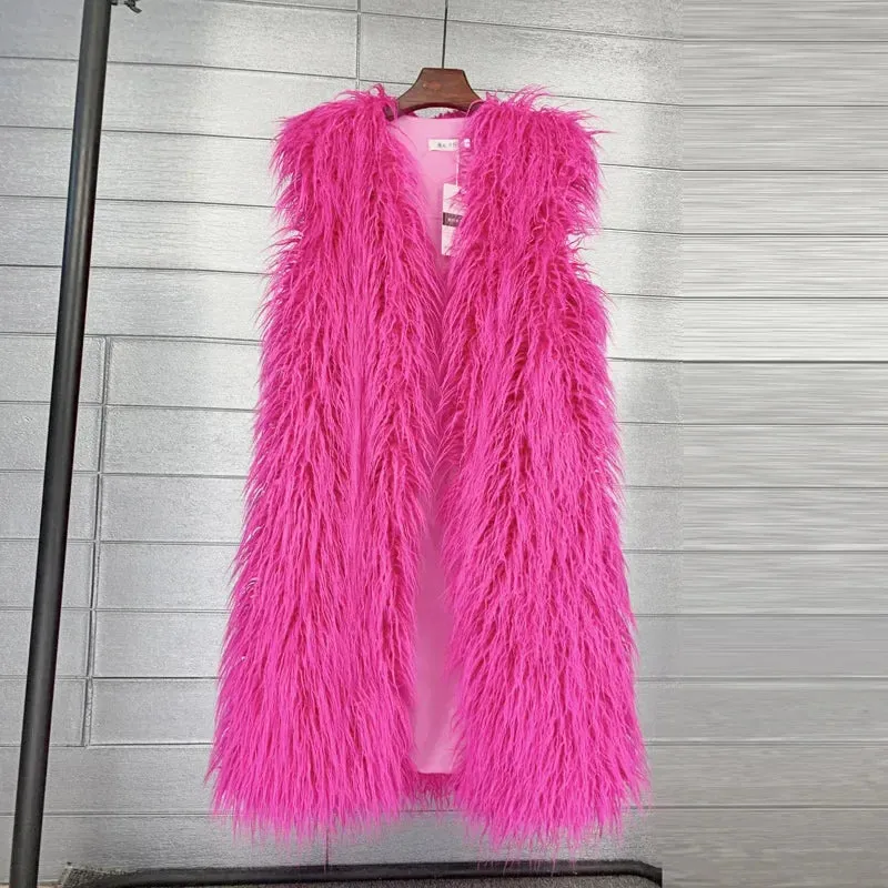 Trendy Faux Long Vest  Plush Coat