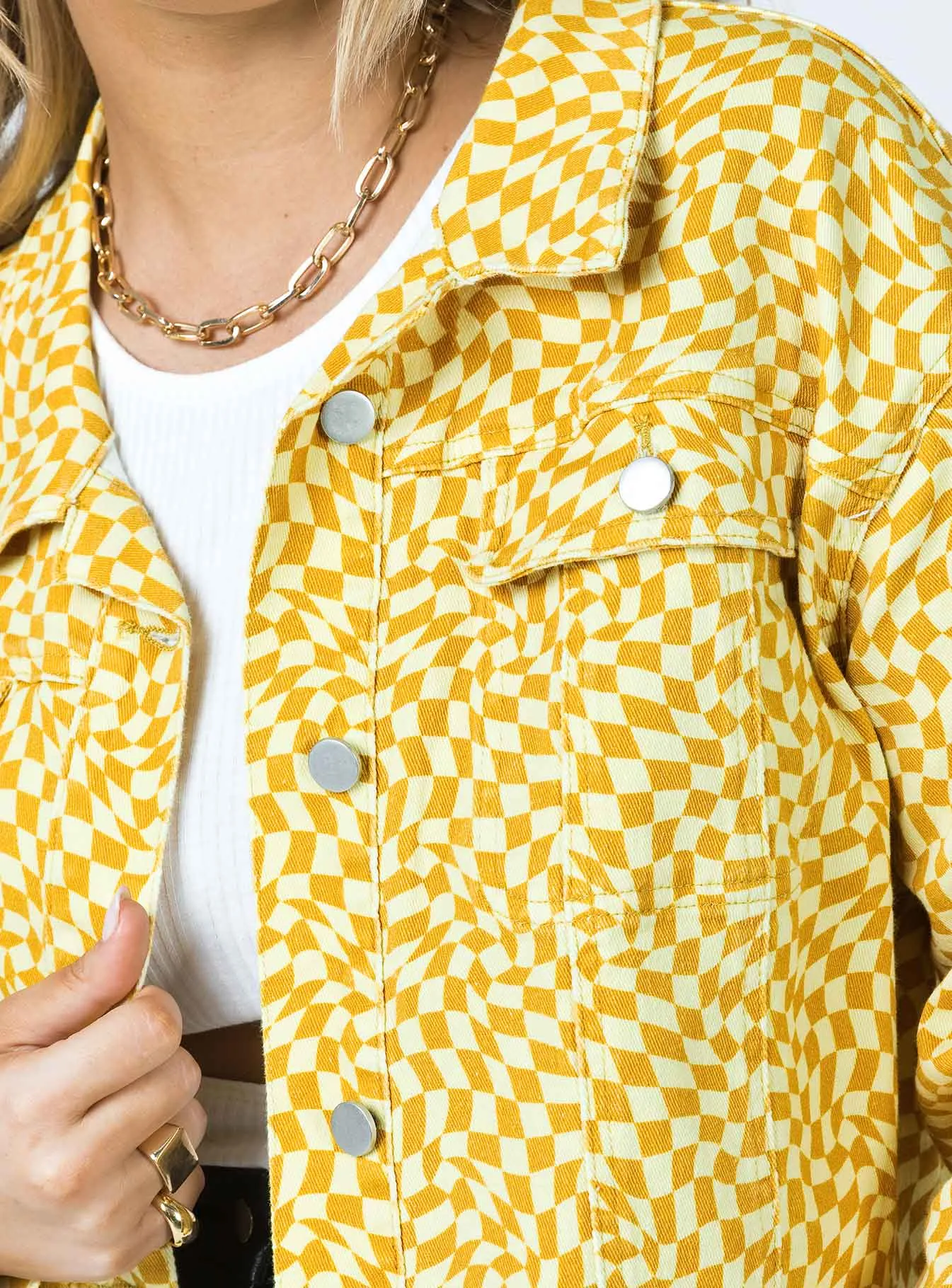 Trippy Waves Cropped Jacket Yellow