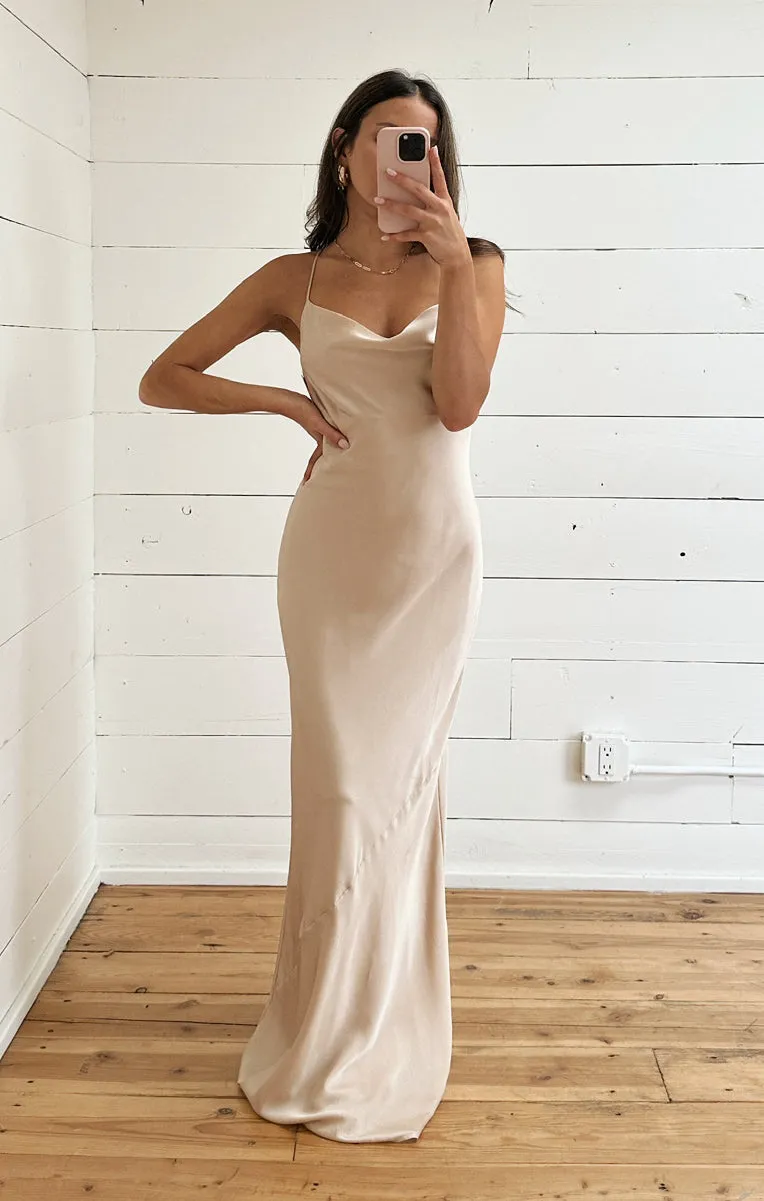 Tuscany Maxi Slip Dress ~ Champagne Luxe Satin