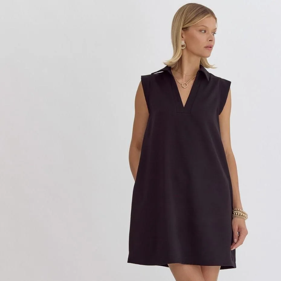 V-Neck Sleeveless Dress- Black