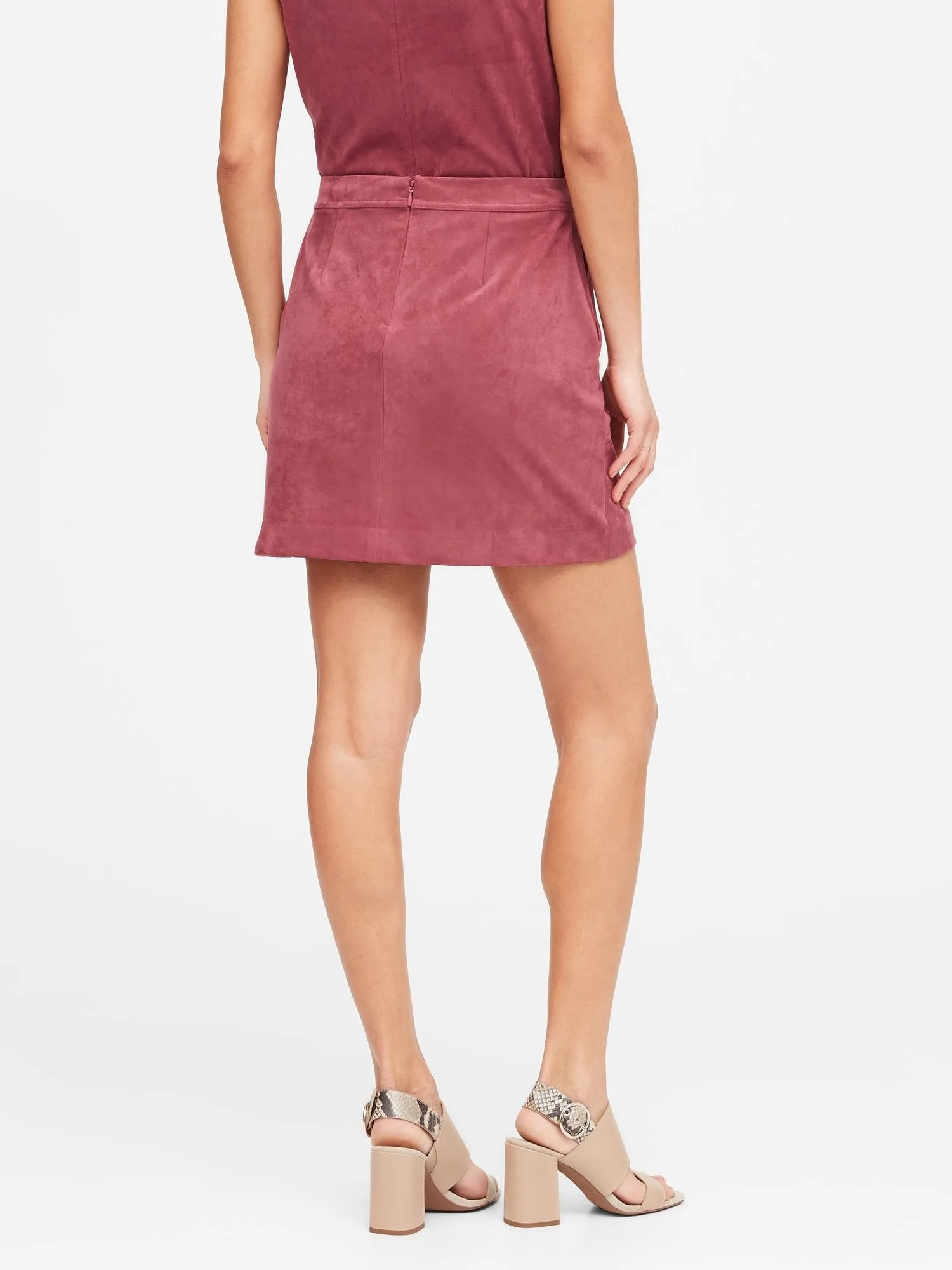 Vegan Suede Mini Skirt In Ruby Rose Pink