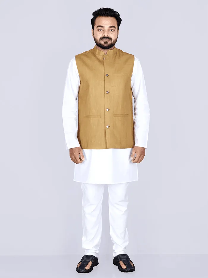 Vegas Gold Color Handwoven Cotton Modi Jacket