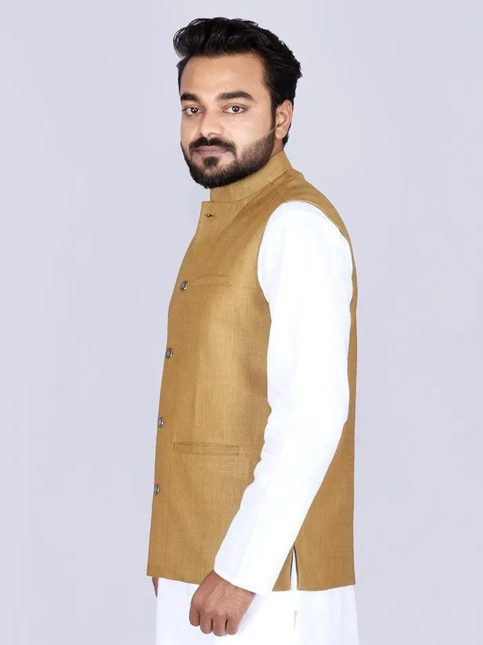 Vegas Gold Color Handwoven Cotton Modi Jacket