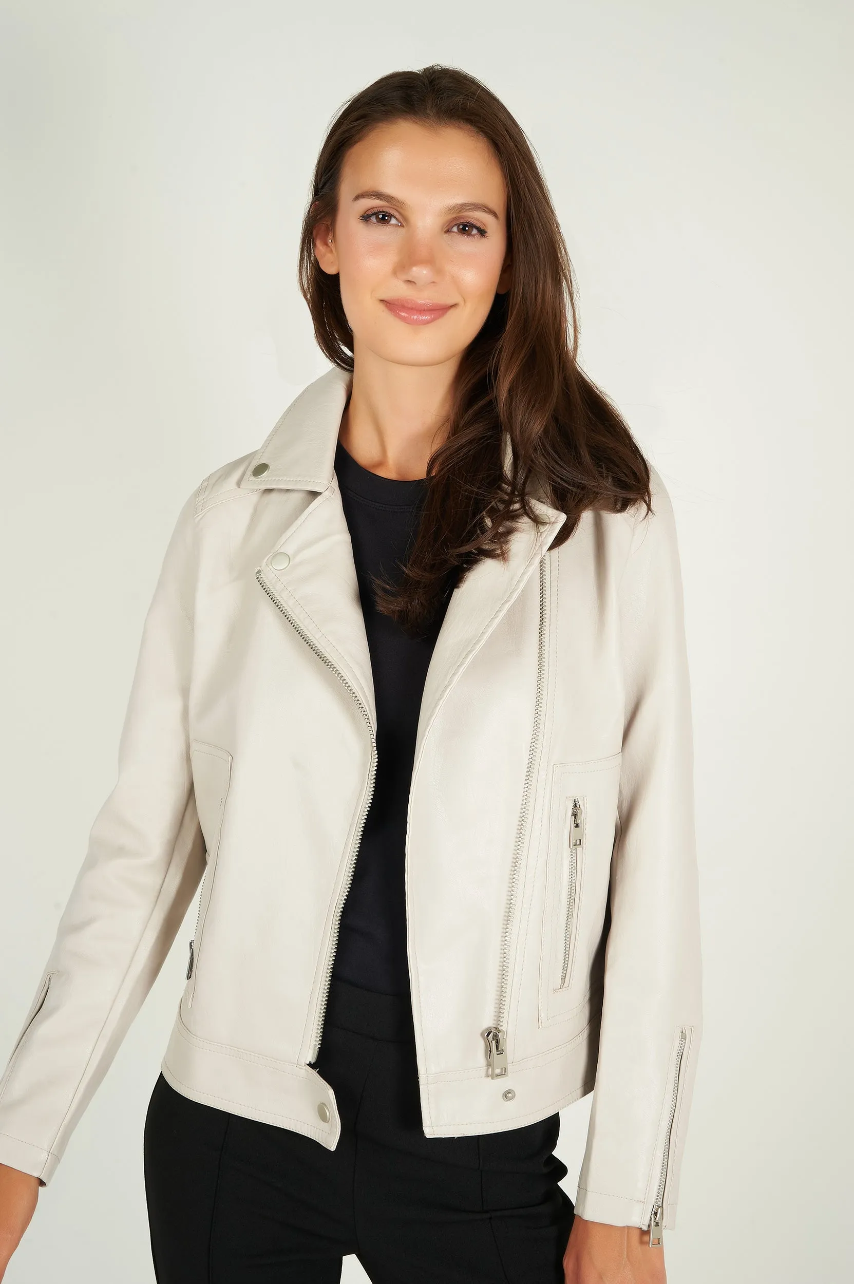 Veste moto en faux cuir - TRUDI-W2 - (E-B7)